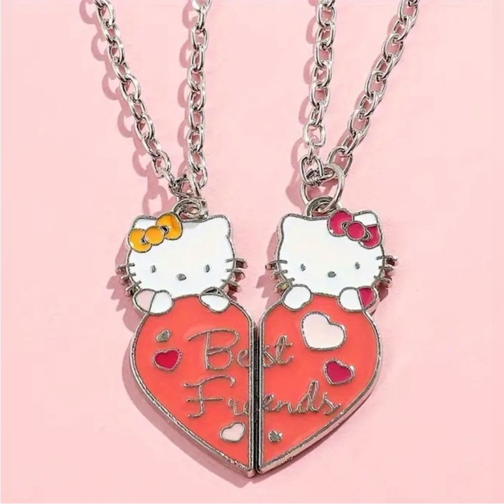 Hello Kitty Best Friends Necklace Set Pink Heart 2 Piece, Hello Kitty Necklace